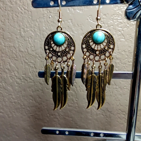 Boho Breeze Feather Drop Earrings - Picture 3 of 7